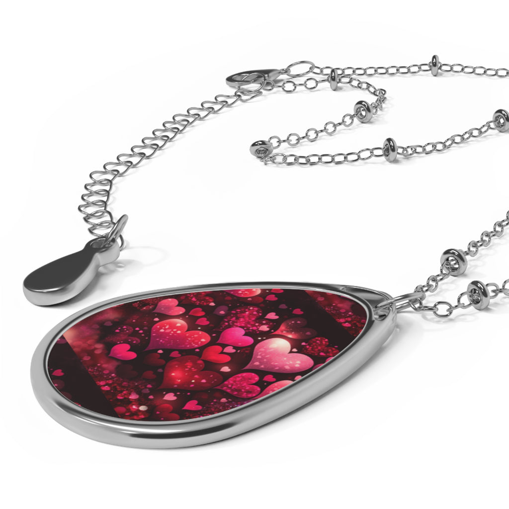 Heart Bokeh Oval Necklace — Romantic Red Heart Pendant Jewelry