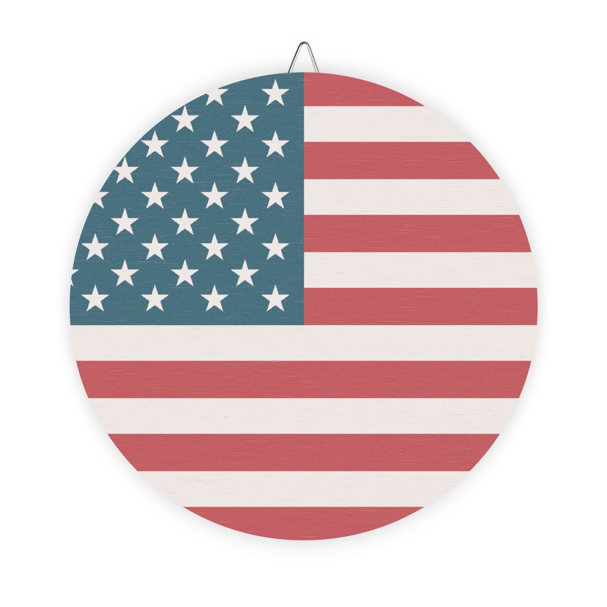 Round dartboard with American flag design on a white background