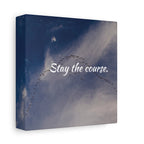 Canvas print with birds flying in a V-formation against a blue sky, featuring the text 'Stay the course.'