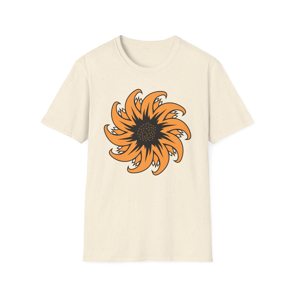 Flame Sunflower Graphic T-Shirt — Orange Spiral Floral Tee