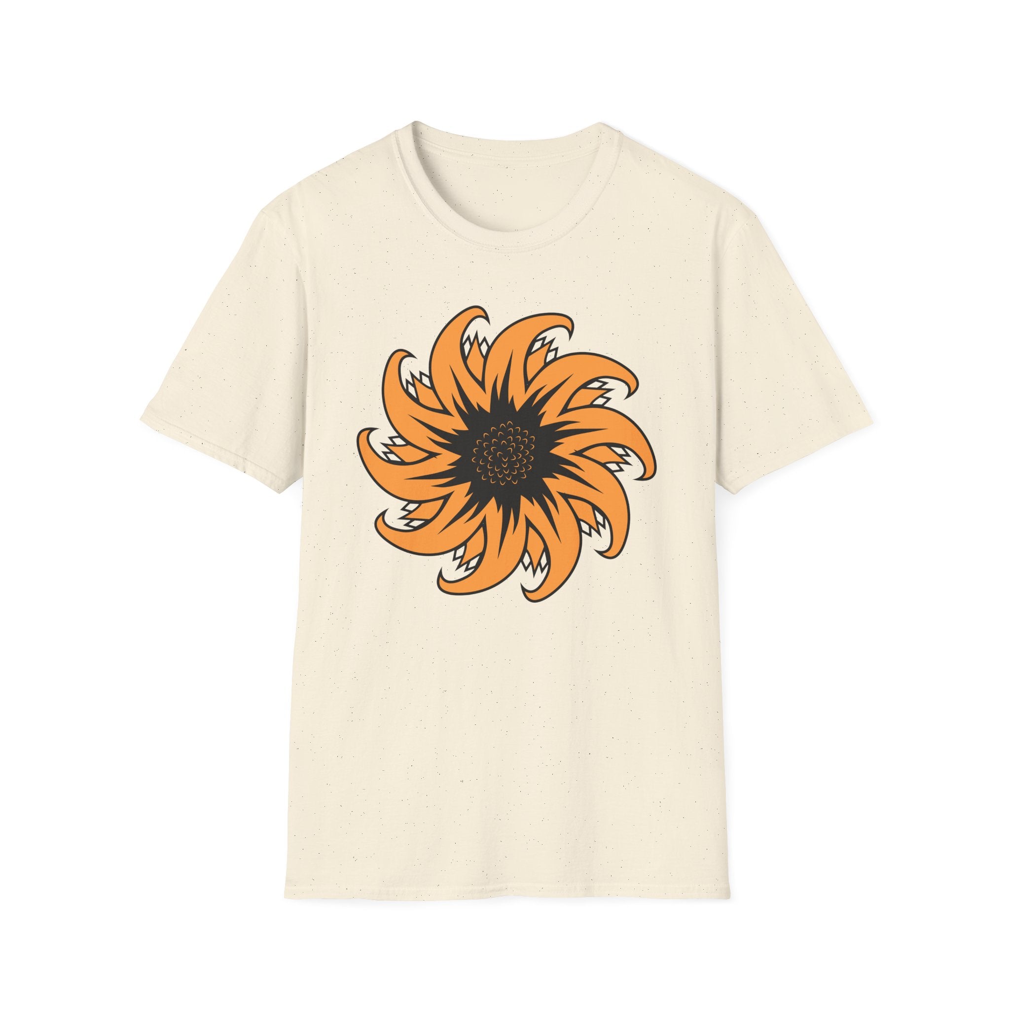 Flame Sunflower Graphic T-Shirt — Orange Spiral Floral Tee