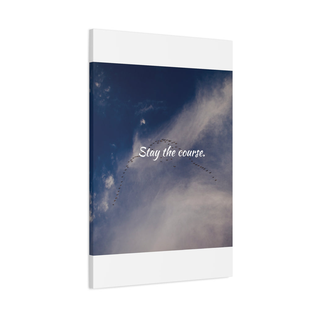 Notebook with 'Stay the course.' text against a sky background