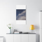 Modern interior with a motivational quote on a wall, yellow lamp, and white cabinet.