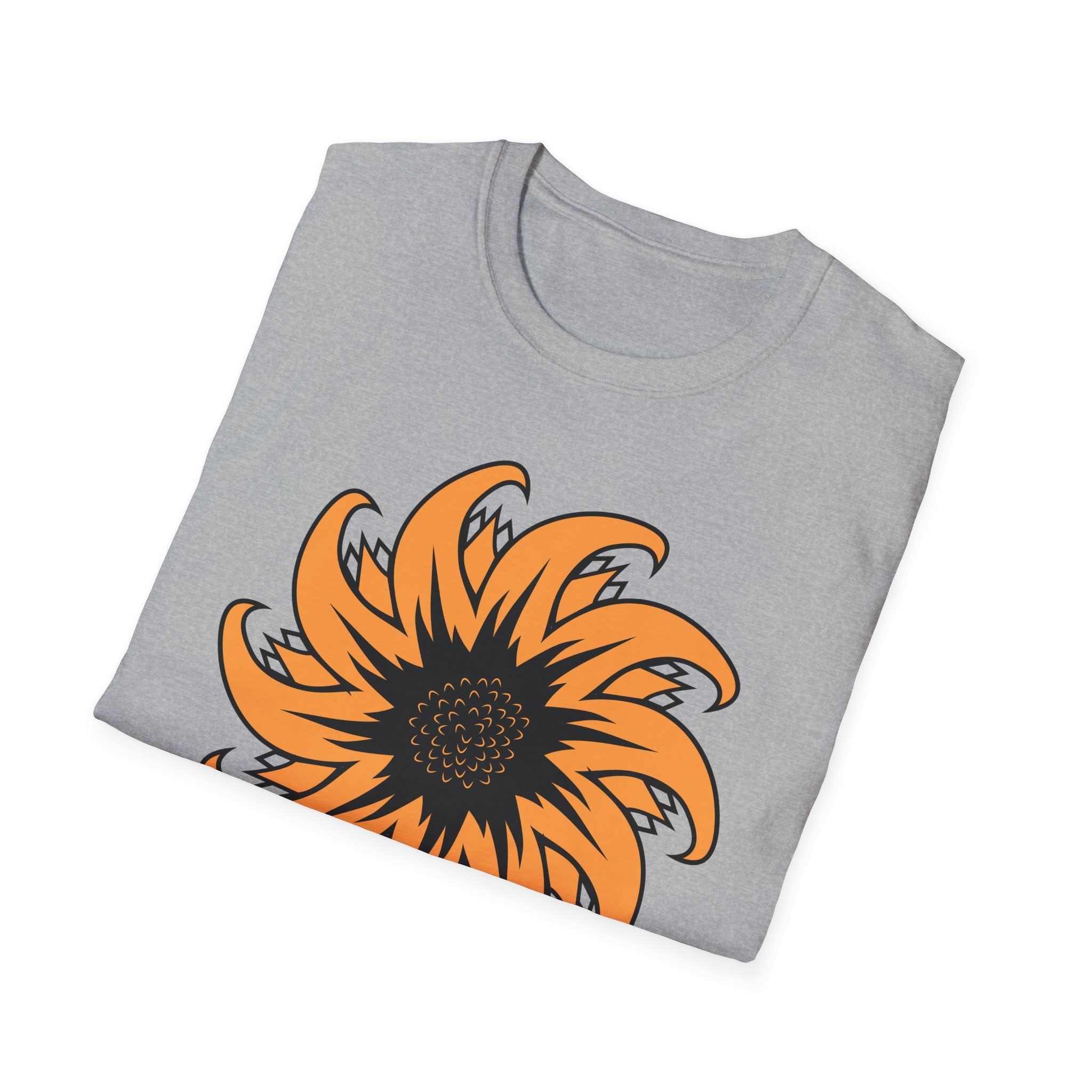 Flame Sunflower Graphic T-Shirt — Orange Spiral Floral Tee