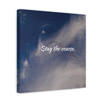 Canvas print with birds flying in a V-formation against a blue sky, featuring the text 'Stay the course.'
