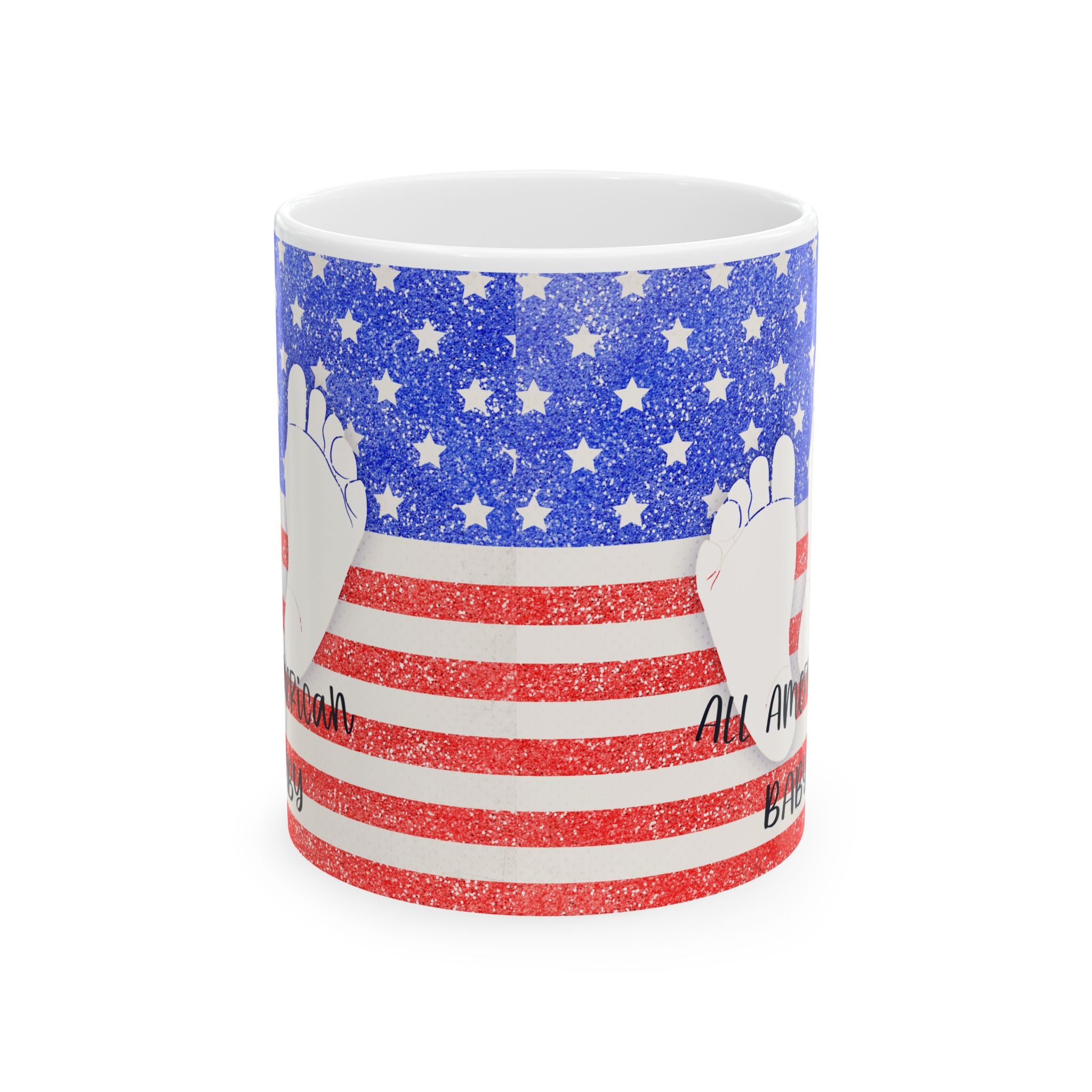 Mug with American flag design on a white background