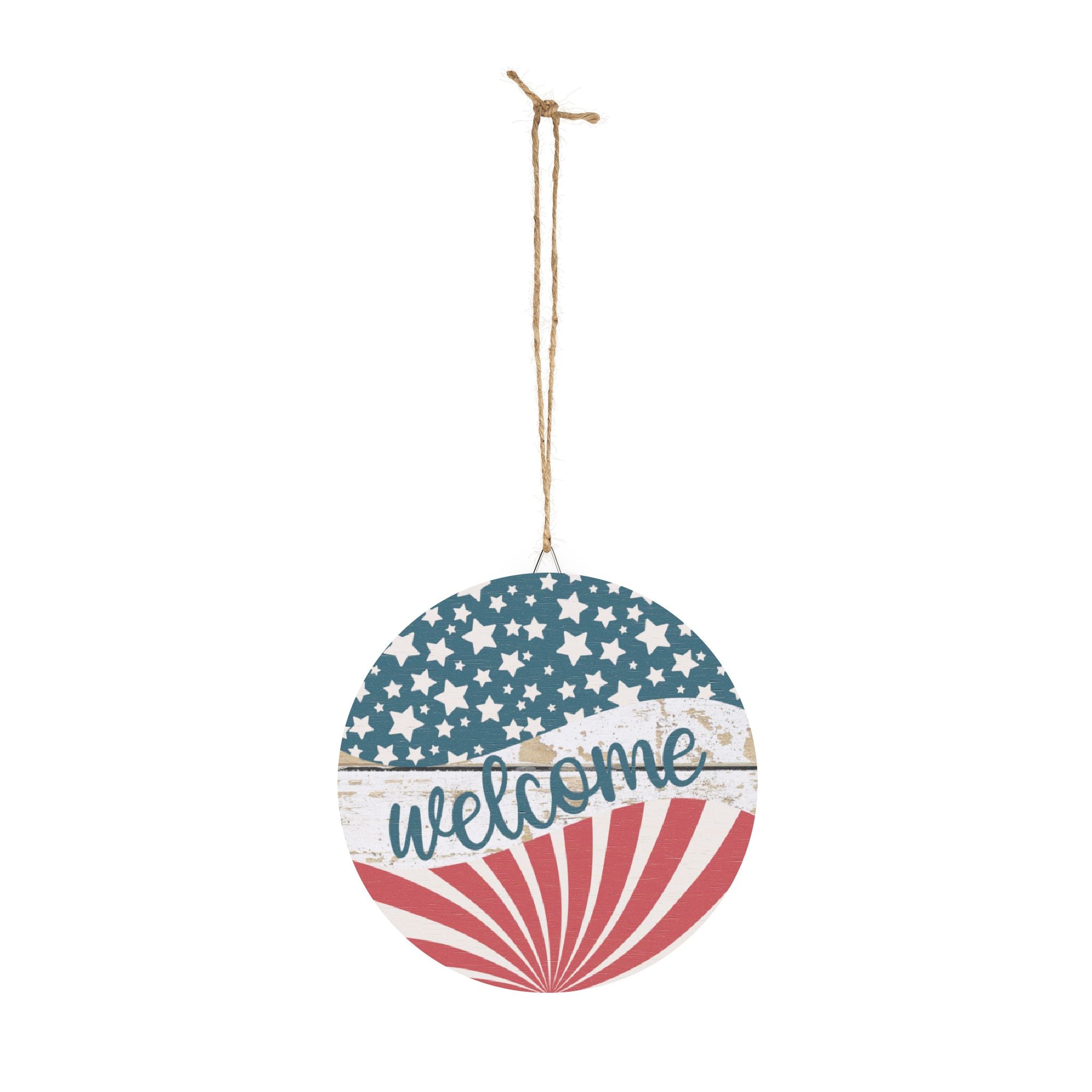 Welcome Patriotic Wood Sign — Round Americana Welcome Door Decor (4th of July, Memorial Day)