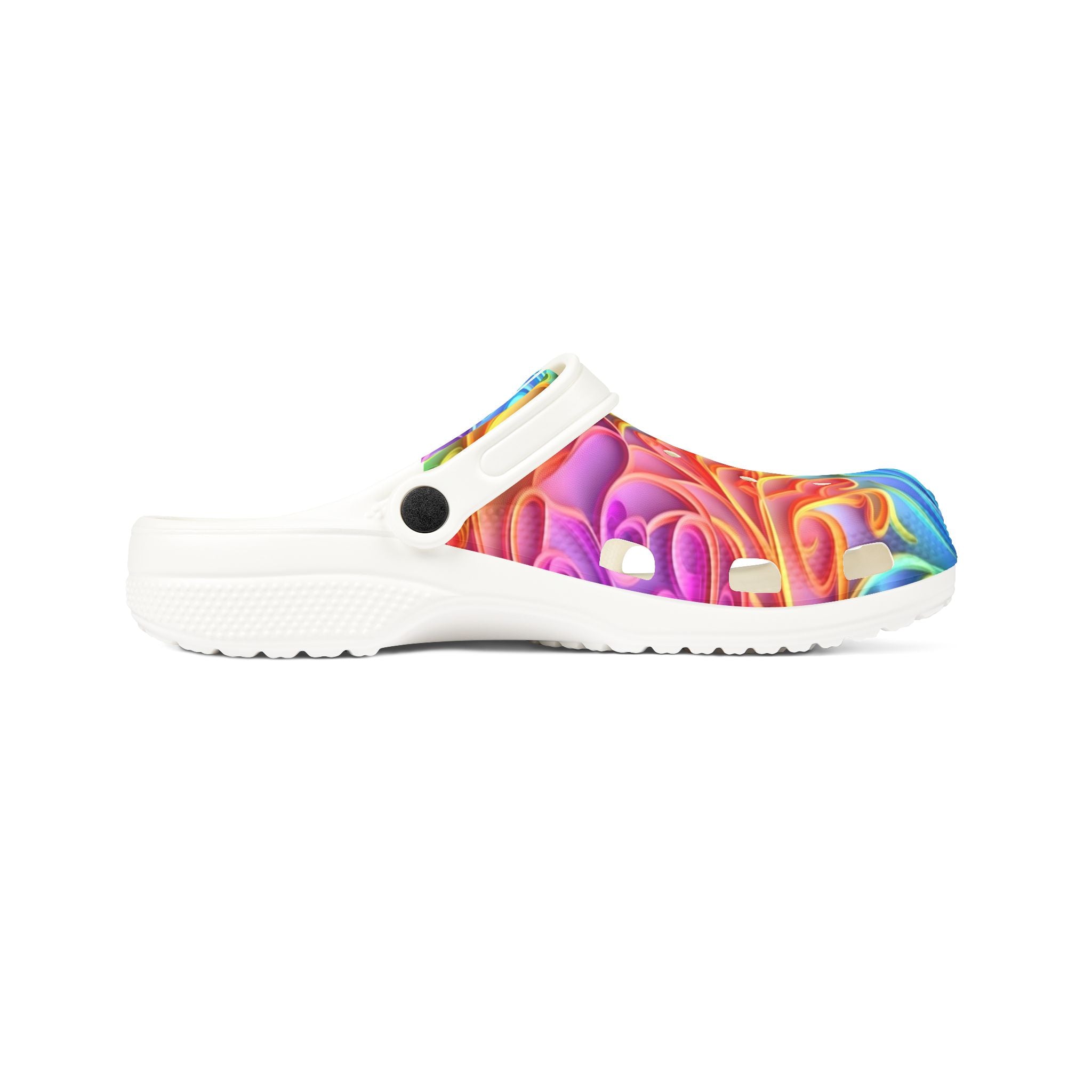 Colorful sandal with a white sole on a white background