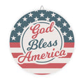 Decorative sign with American flag design and 'God Bless America' text on a white background