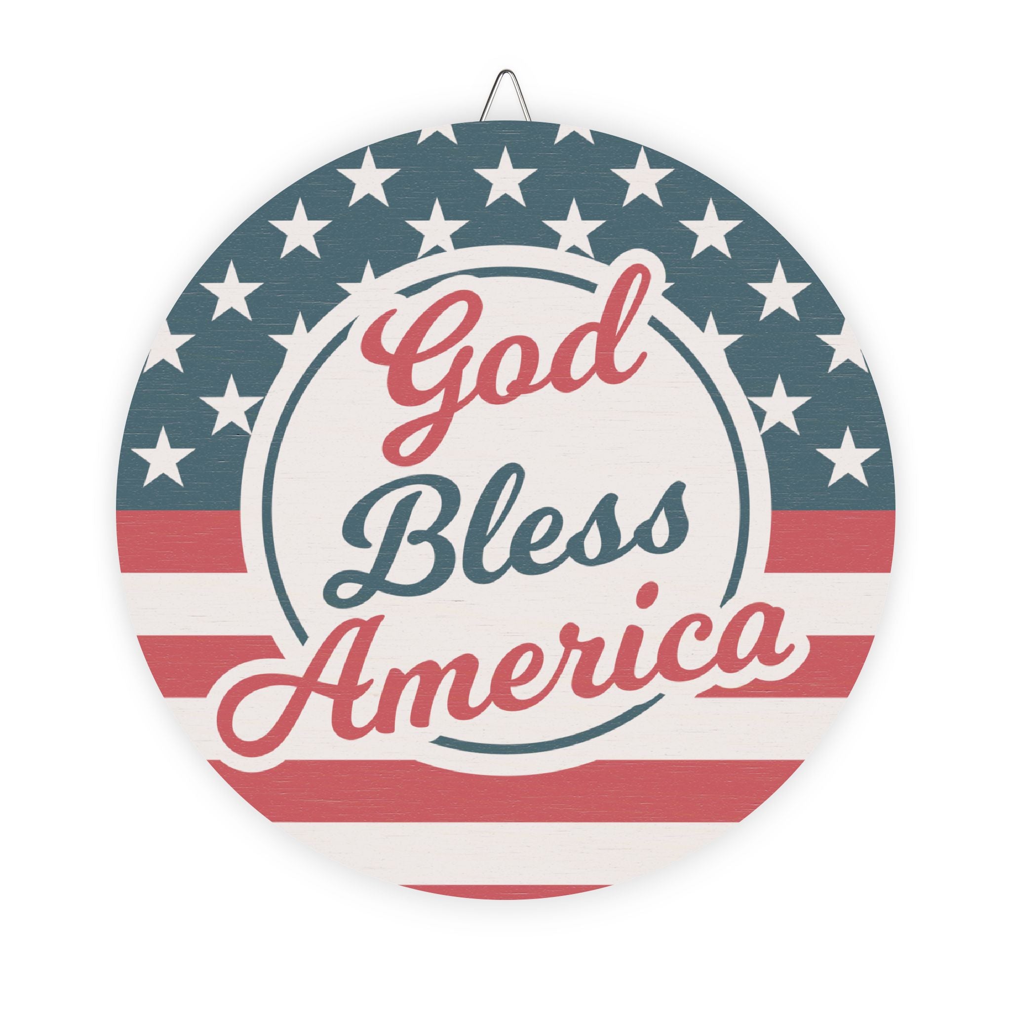 Decorative sign with American flag design and 'God Bless America' text on a white background