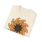 Flame Sunflower Graphic T-Shirt — Orange Spiral Floral Tee