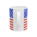 White mug with American flag design on a white background