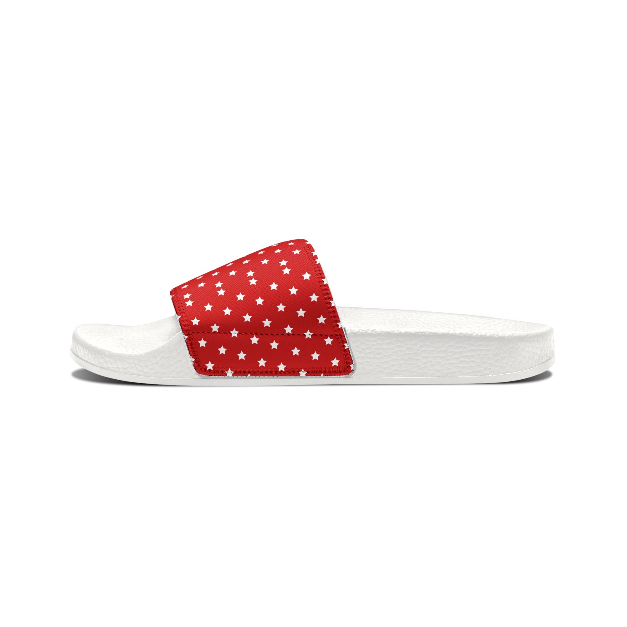 Red and white slide sandal on a white background