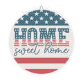 Decorative plate with American flag design and 'Home sweet home' text on a white background