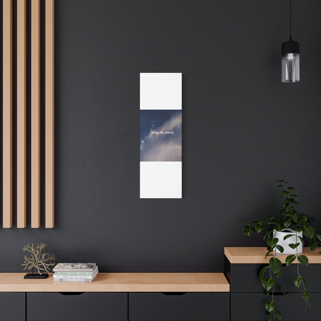 Modern interior with a black wall, wooden shelf, and plant