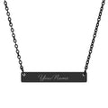 Black bar necklace with 'Your Name' engraving on a white background