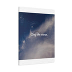 Notebook with a blue sky and cloud cover design on the cover, featuring the text 'Stay the course.'