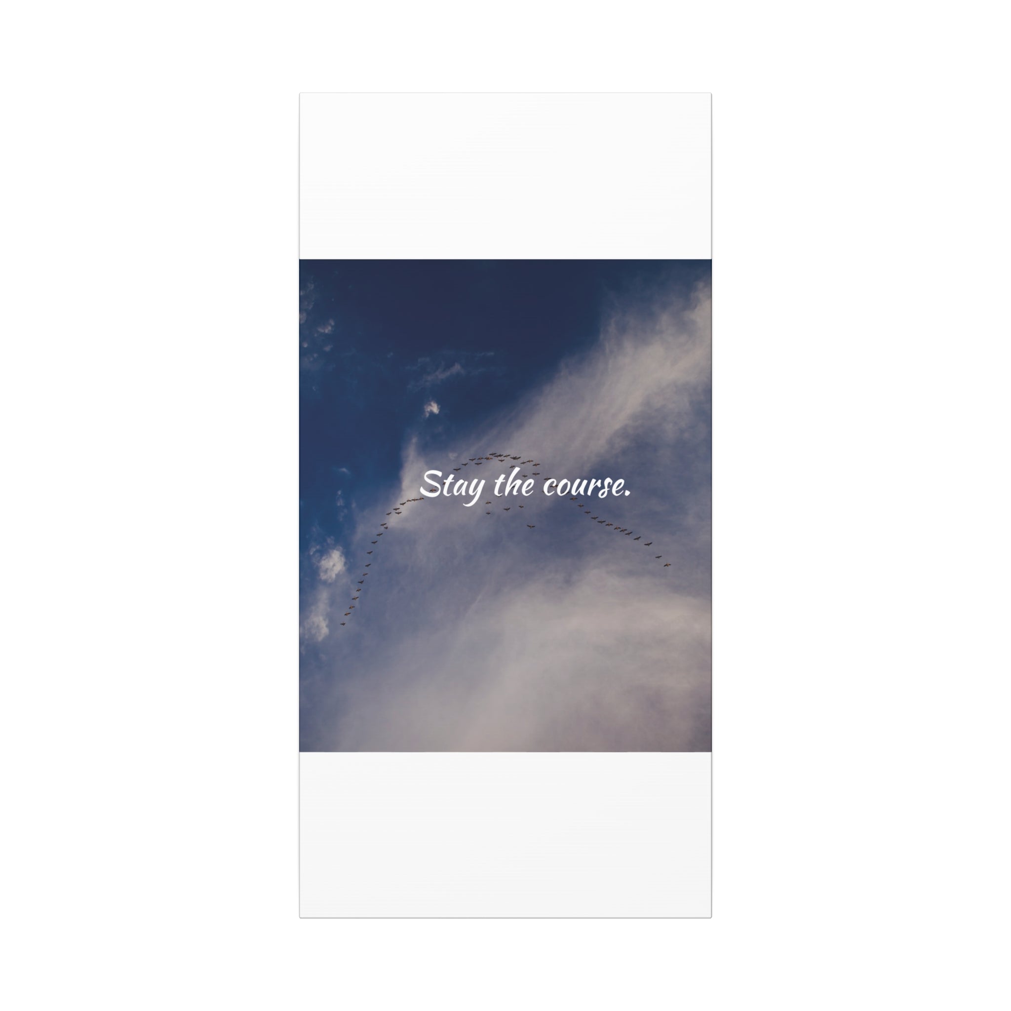 Motivational poster with 'Stay the course.' text over a scenic background