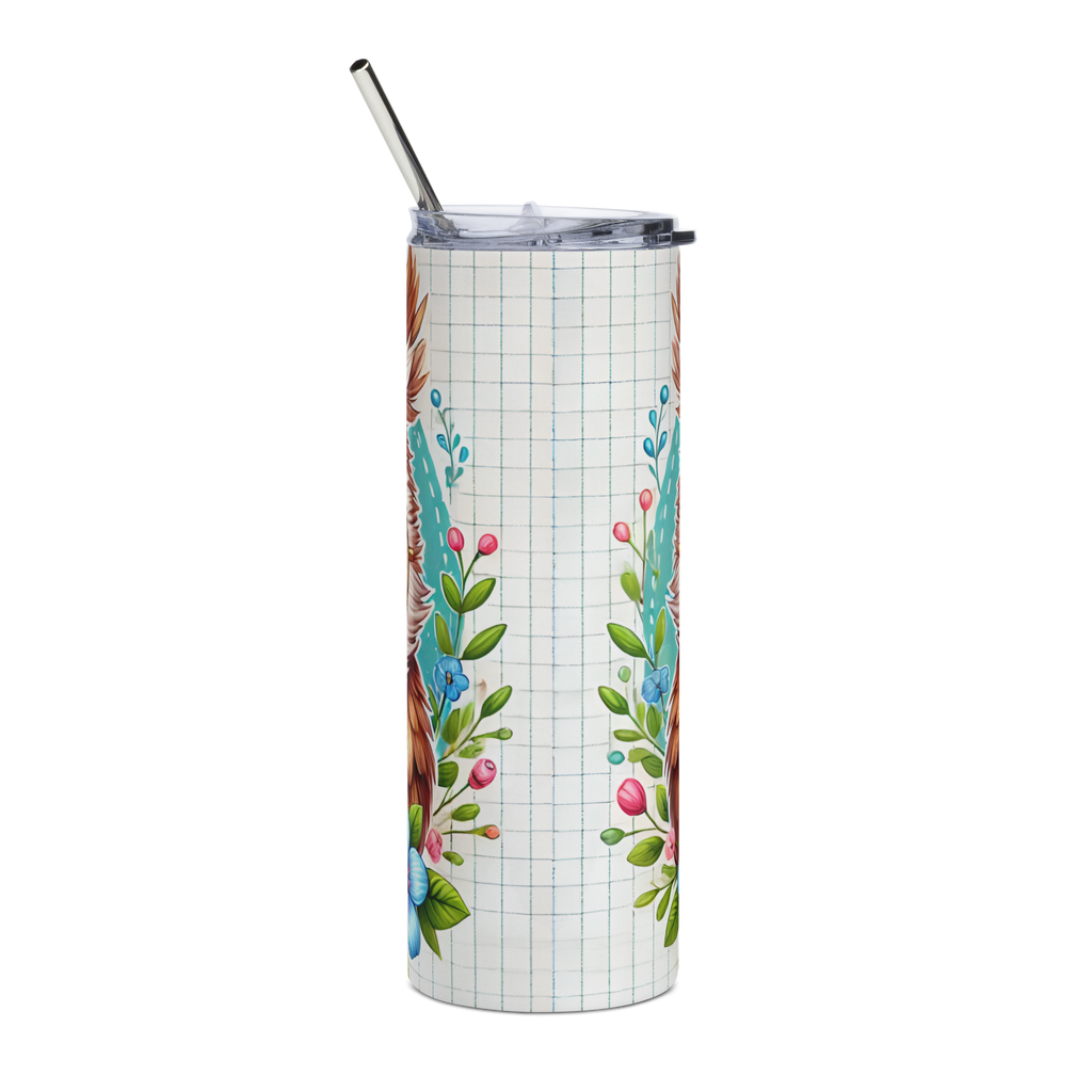 Pastel Ribbon Stainless Steel Tumbler – Cute Owl with Glasses & Floral Bow