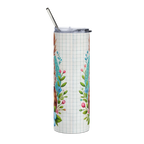 Pastel Ribbon Stainless Steel Tumbler – Cute Owl with Glasses & Floral Bow