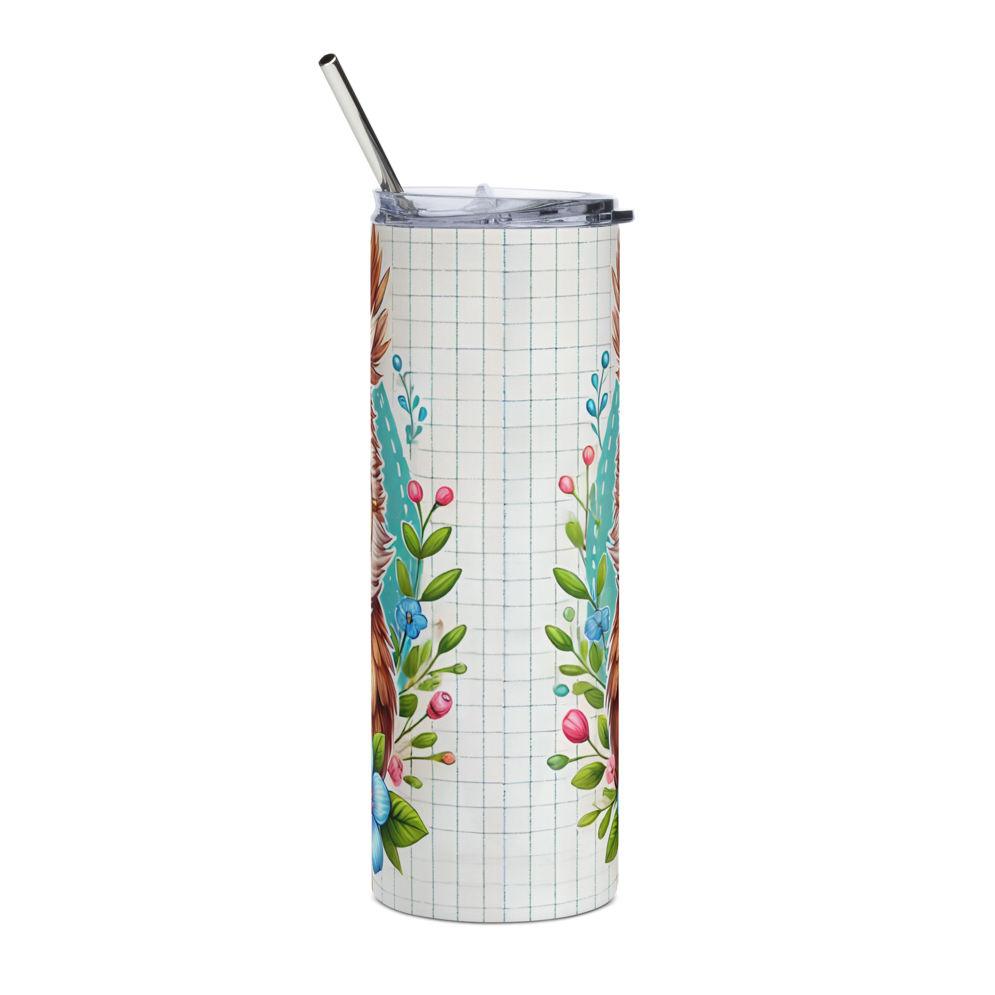 Pastel Ribbon Stainless Steel Tumbler – Cute Owl with Glasses & Floral Bow