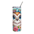 Pastel Ribbon Stainless Steel Tumbler – Cute Owl with Glasses & Floral Bow