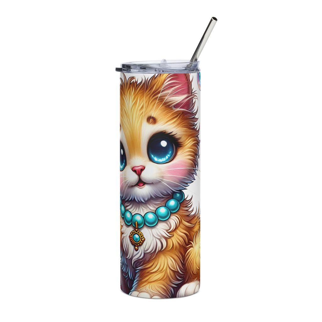 Kitty Necklace Stainless Steel Tumbler – Adorable Cat & Bubbles Design