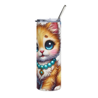 Kitty Necklace Stainless Steel Tumbler – Adorable Cat & Bubbles Design