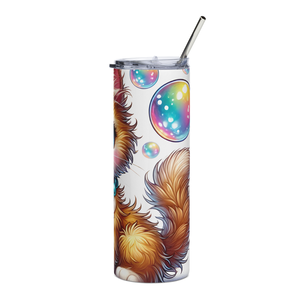 Kitty Necklace Stainless Steel Tumbler – Adorable Cat & Bubbles Design