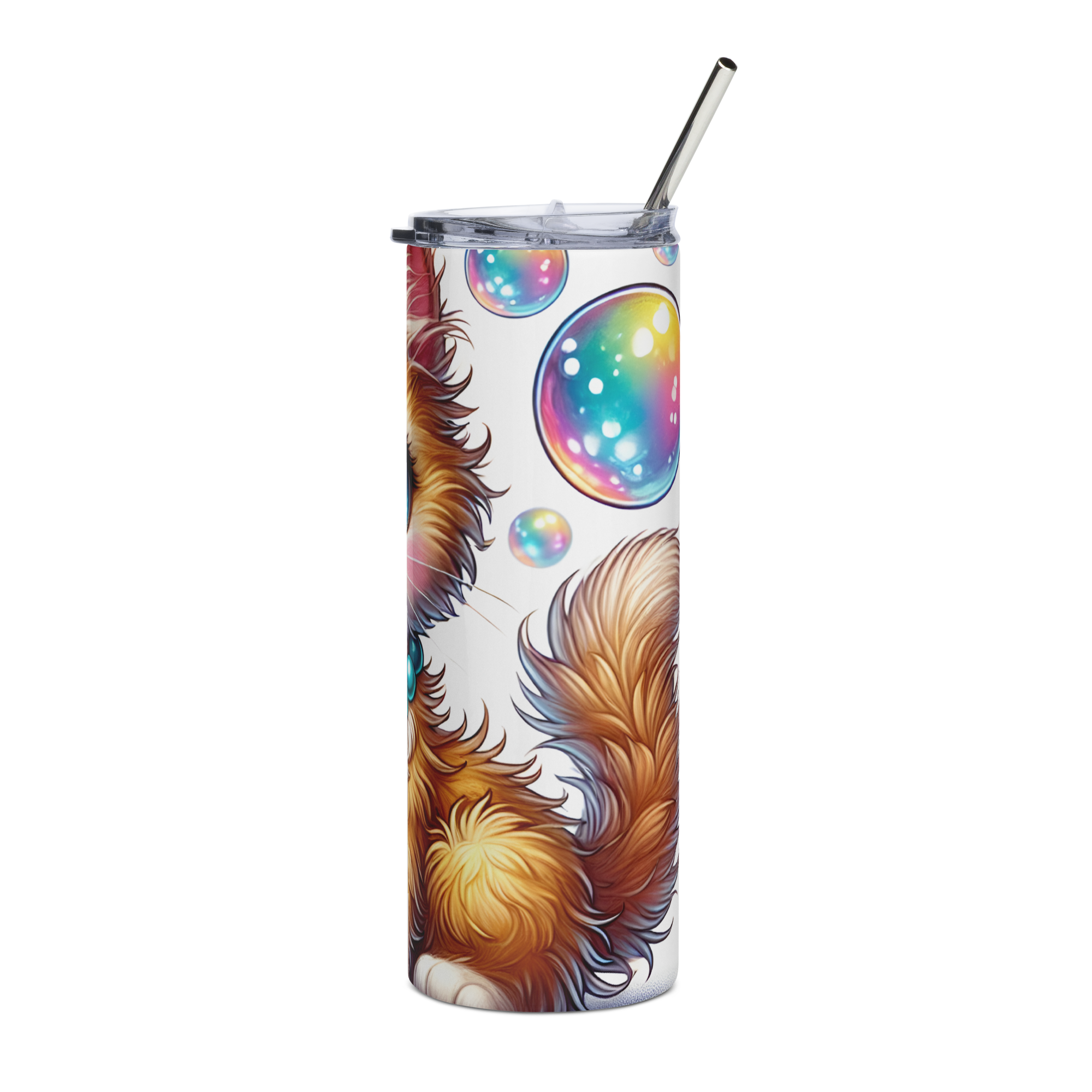 Kitty Necklace Stainless Steel Tumbler – Adorable Cat & Bubbles Design