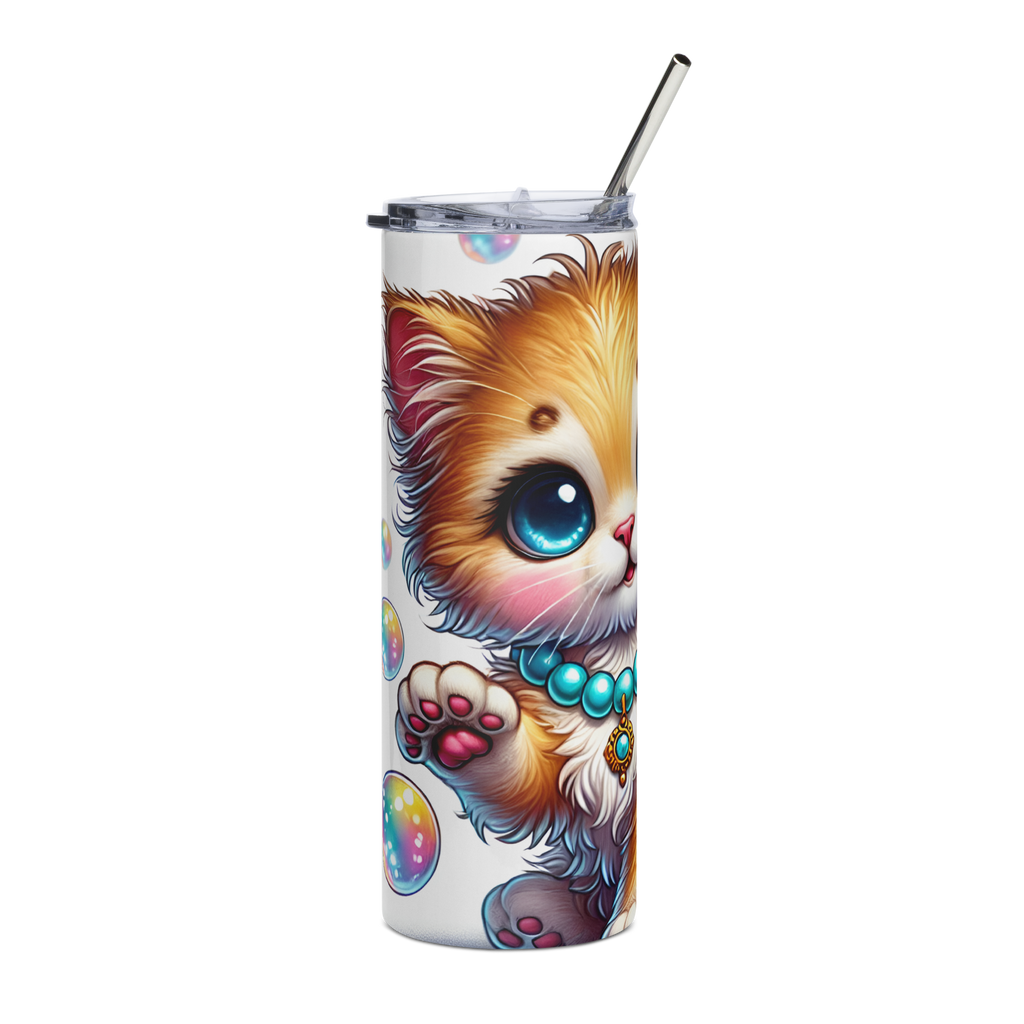 Kitty Necklace Stainless Steel Tumbler – Adorable Cat & Bubbles Design