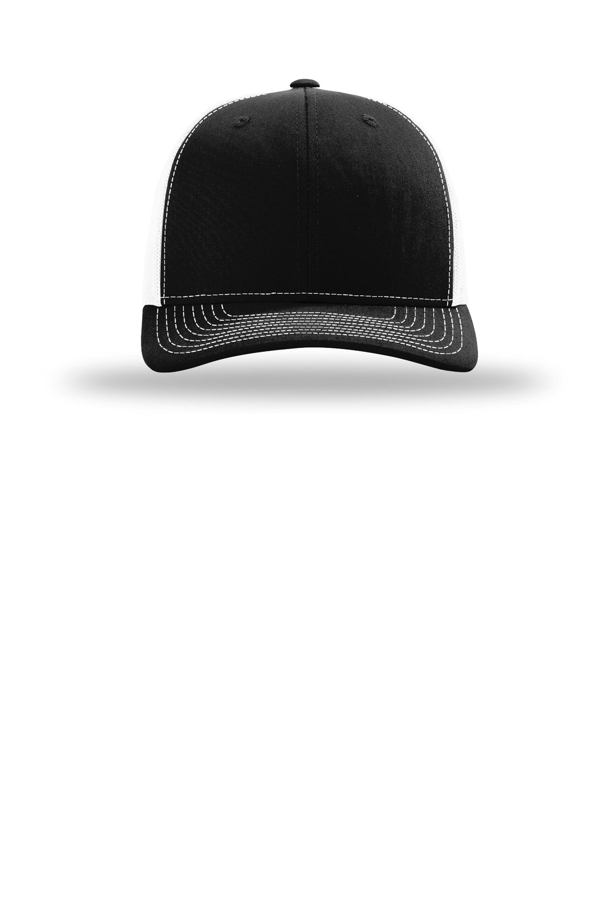Navy blue cap with white stitching on a white background