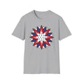 Sport Grey t-shirt with red, white & blue star burst graphic on a white background