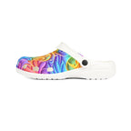 Colorful clog shoe with a abstract design on a white background