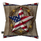 Pillow with American flag star design on a wooden background