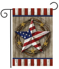 Decorative flag with American star and wooden design on a white background