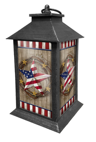 Decorative lantern with American flag design on a white background