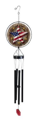 Decorative wind chime with American flag design on a white background