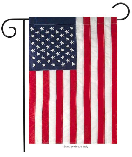 American flag on a stand with a white background