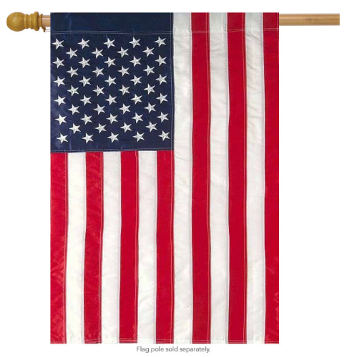 American flag on a wooden pole with a white background