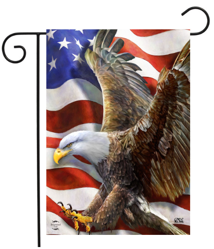 Flag with an eagle and American flag design on a white background