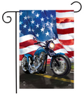 Motorcycle garden flag with American flag background