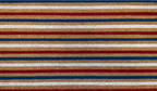 Striped rug with red, blue, and beige horizontal stripes