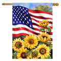 American flag with sunflowers on a white background