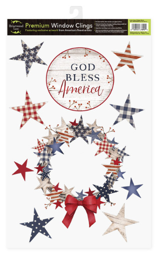 God Bless America Wreath Static Window Clings Sheet (18" x 11.75")