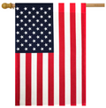 American flag on a wooden pole with a white background