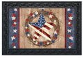 Decorative mat with American flag design and star patterns on a wooden background