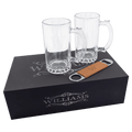 Lazerburst Personalized Beer Gift Set – Two 14 oz. Mugs & Rawhide Leatherette Bottle Opener