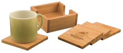 Personalized 4" x 4" Bamboo Square Coaster Set (4-Pack with Holder) – Laser Engraved