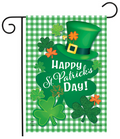 Celebrate St. Patrick’s Day Garden Flag (Shamrock, Leprechaun Hat & Green Gingham)